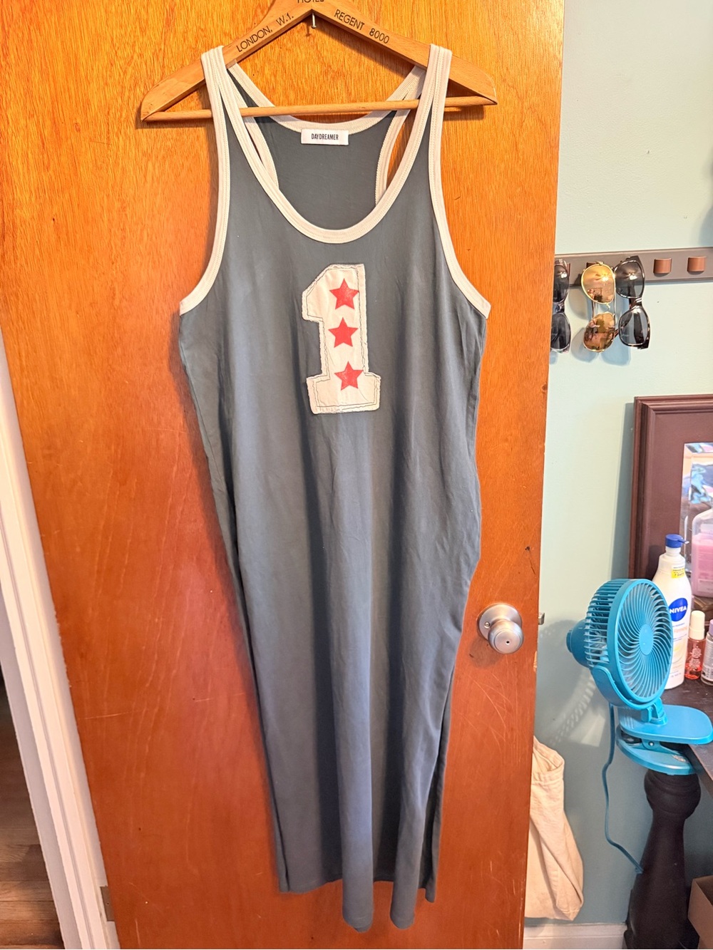 Free People vintage black one starry  Maxi Tank Dress with Number Patch